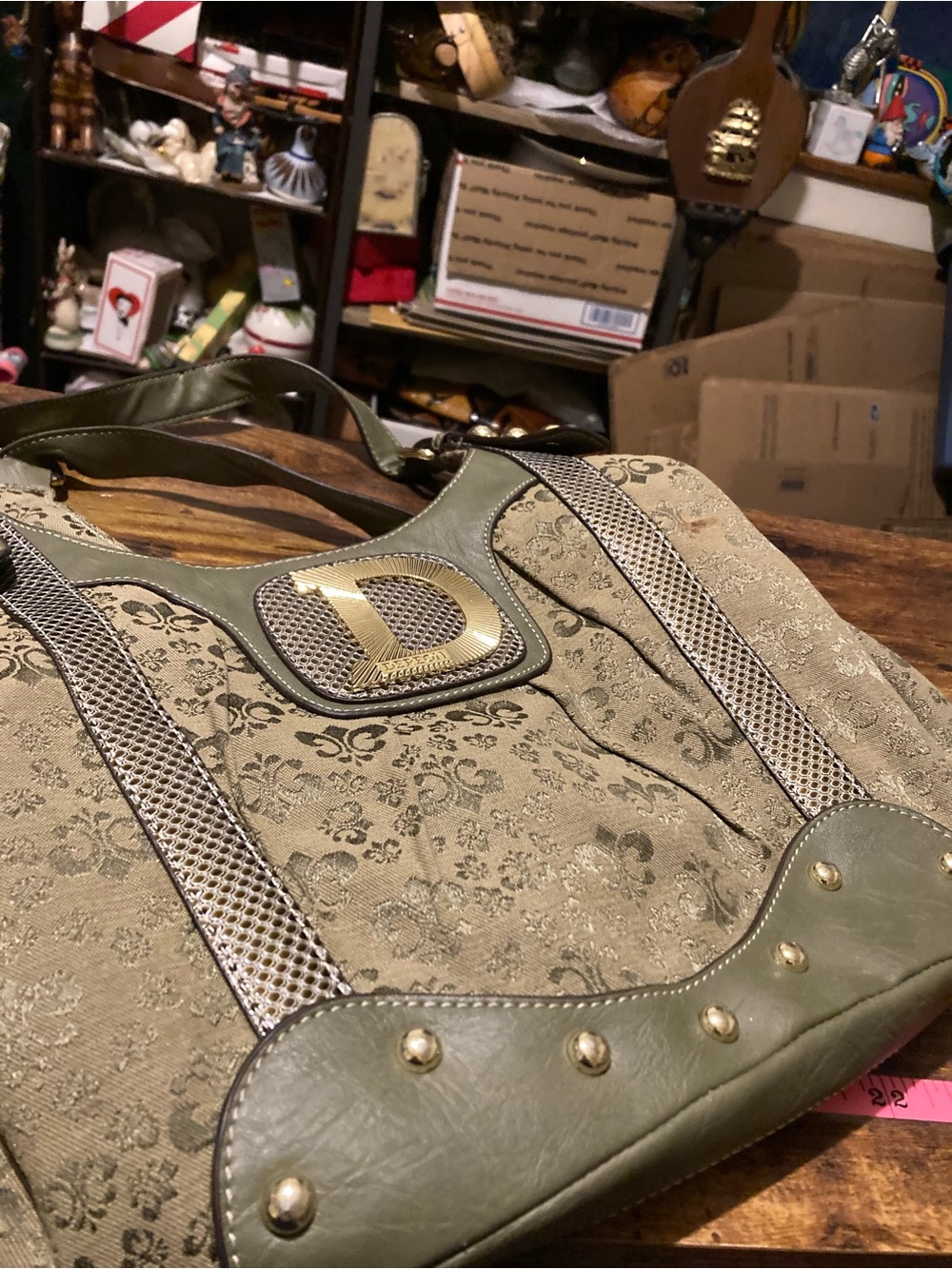 Dereon fabric and faux leather shoulder bag